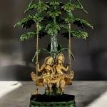 Exquisite 36" Brass Radha Krishna Swing Statue | Kalpavriksha & Peacock Motif | Black & Gold Finish | 38 kg Elegant Home Decor | Spiritual Masterpiece Art